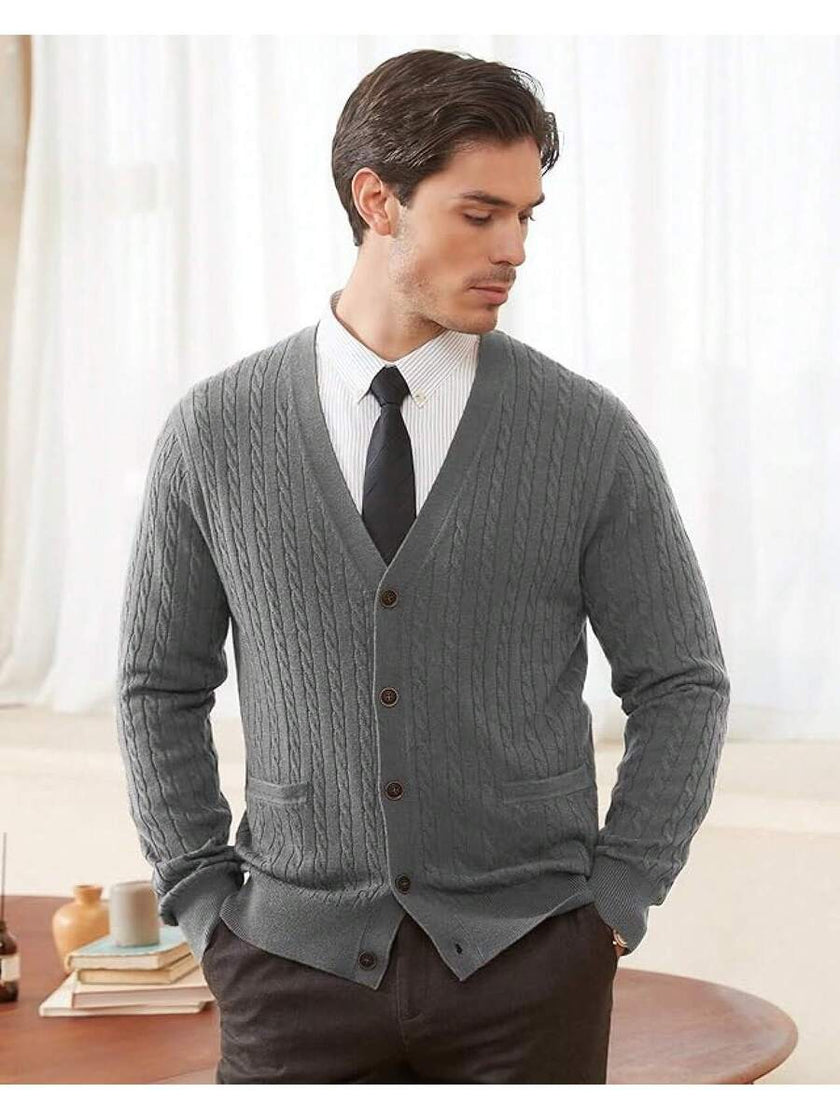 Navy V-Neck Cardigan Wool Blend - 14