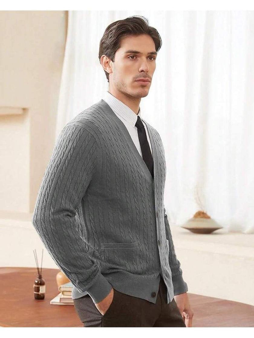 Navy V-Neck Cardigan Wool Blend - 16