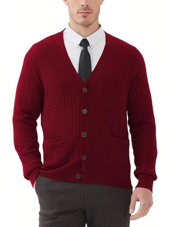 Navy V-Neck Cardigan Wool Blend - 1