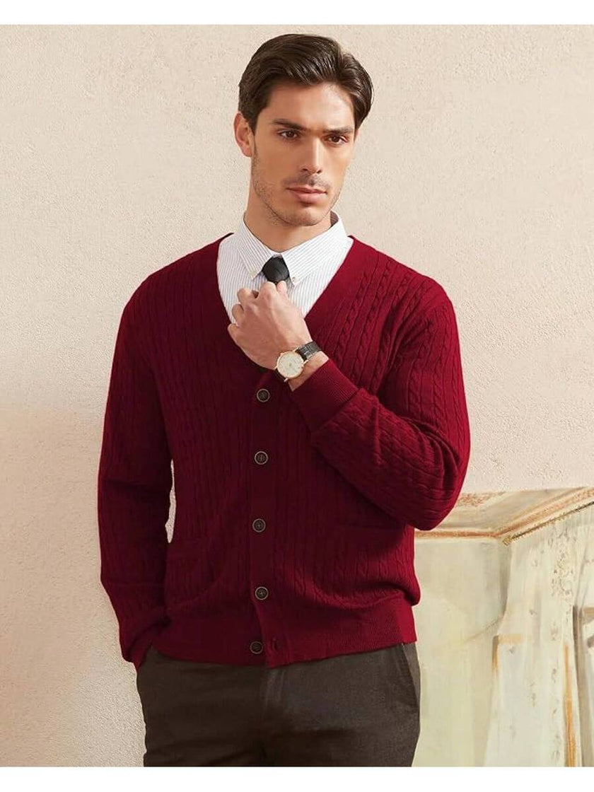 Navy V-Neck Cardigan Wool Blend - 2