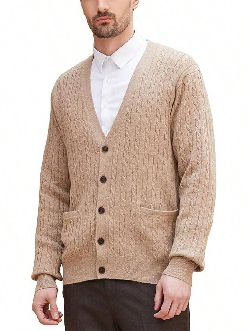 Navy V-Neck Cardigan Wool Blend - 5