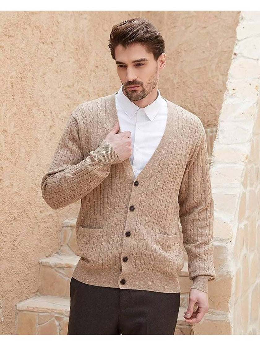 Navy V-Neck Cardigan Wool Blend - 6