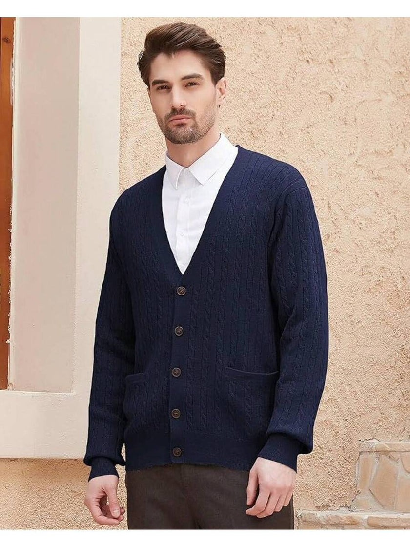 Navy V-Neck Cardigan Wool Blend - 22