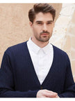 Navy V-Neck Cardigan Wool Blend - 24