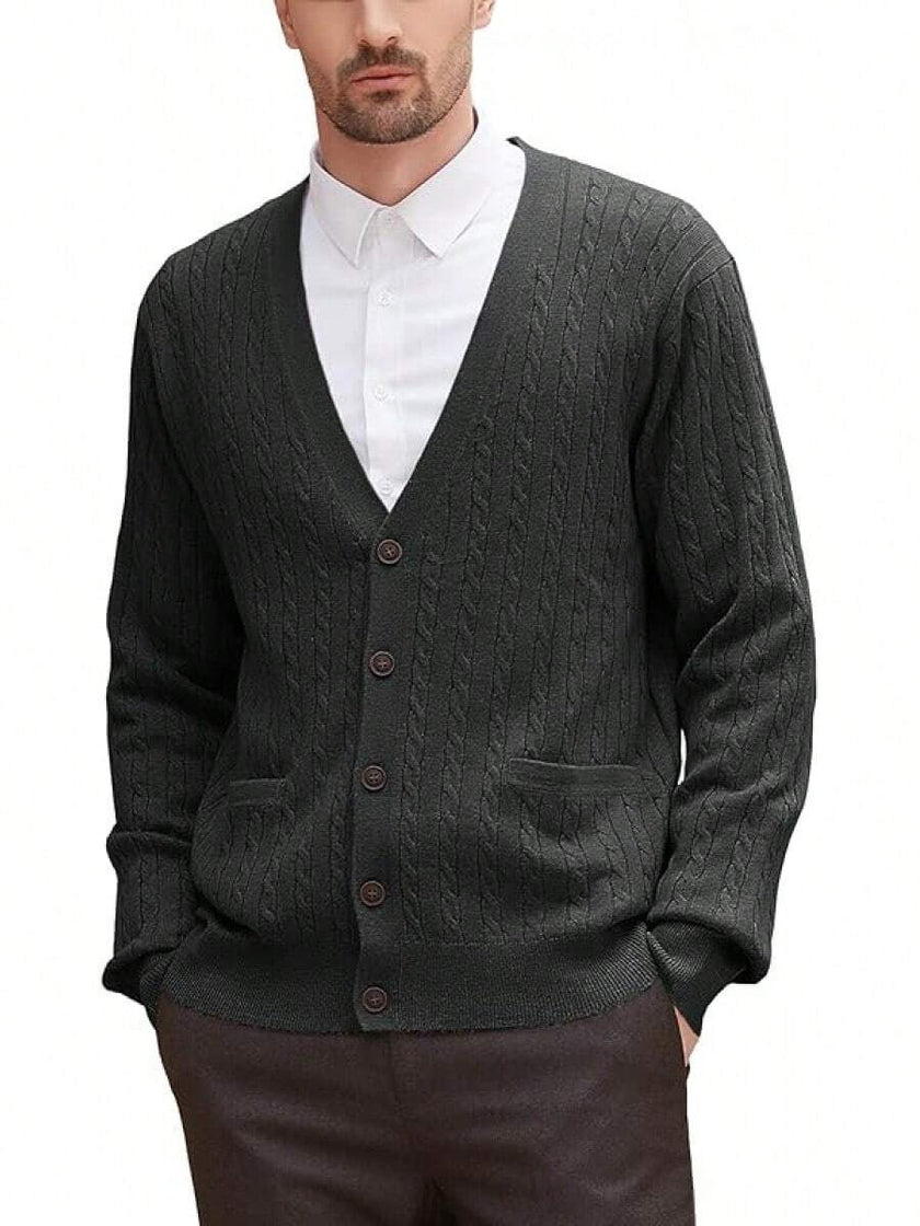 Navy V-Neck Cardigan Wool Blend - 9