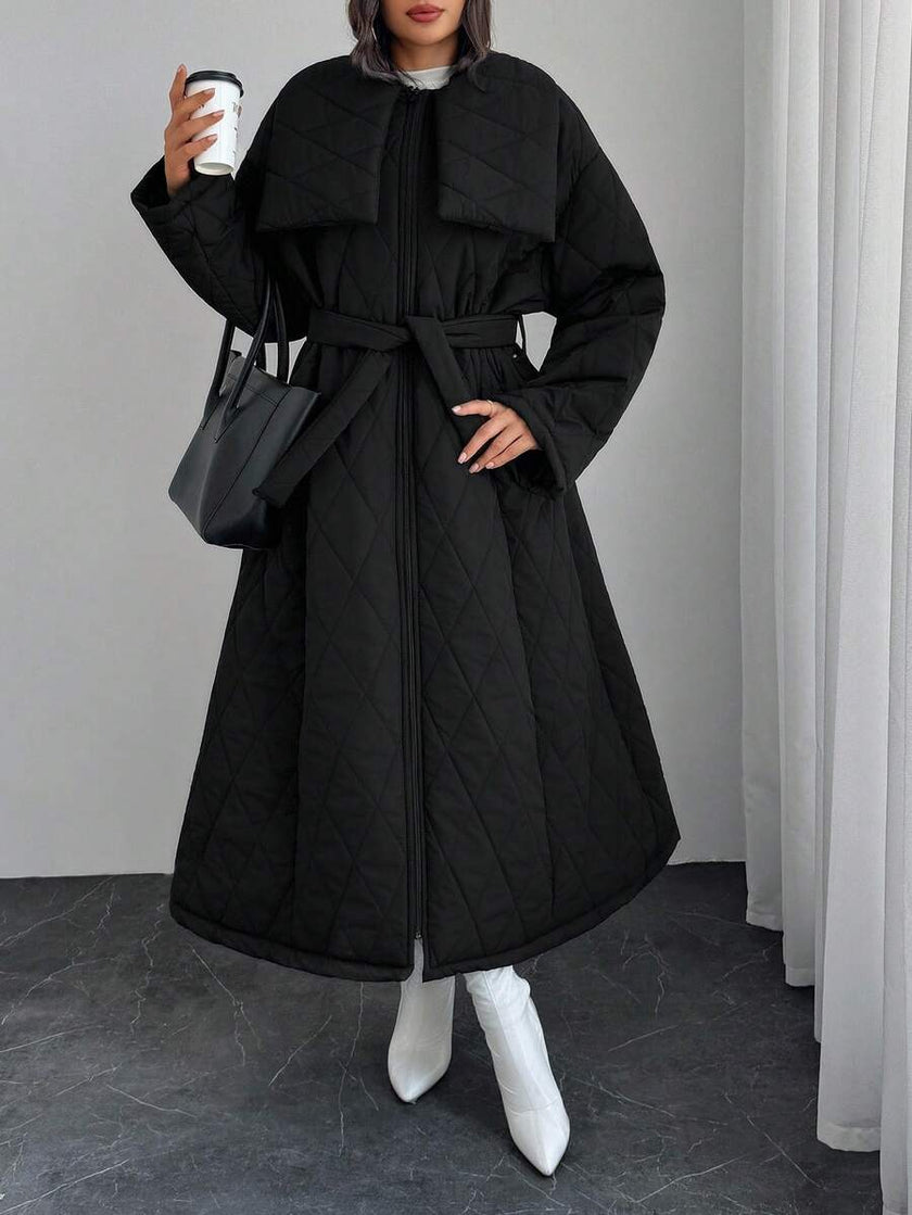 Quilted Long Puffer Coat Black - 14