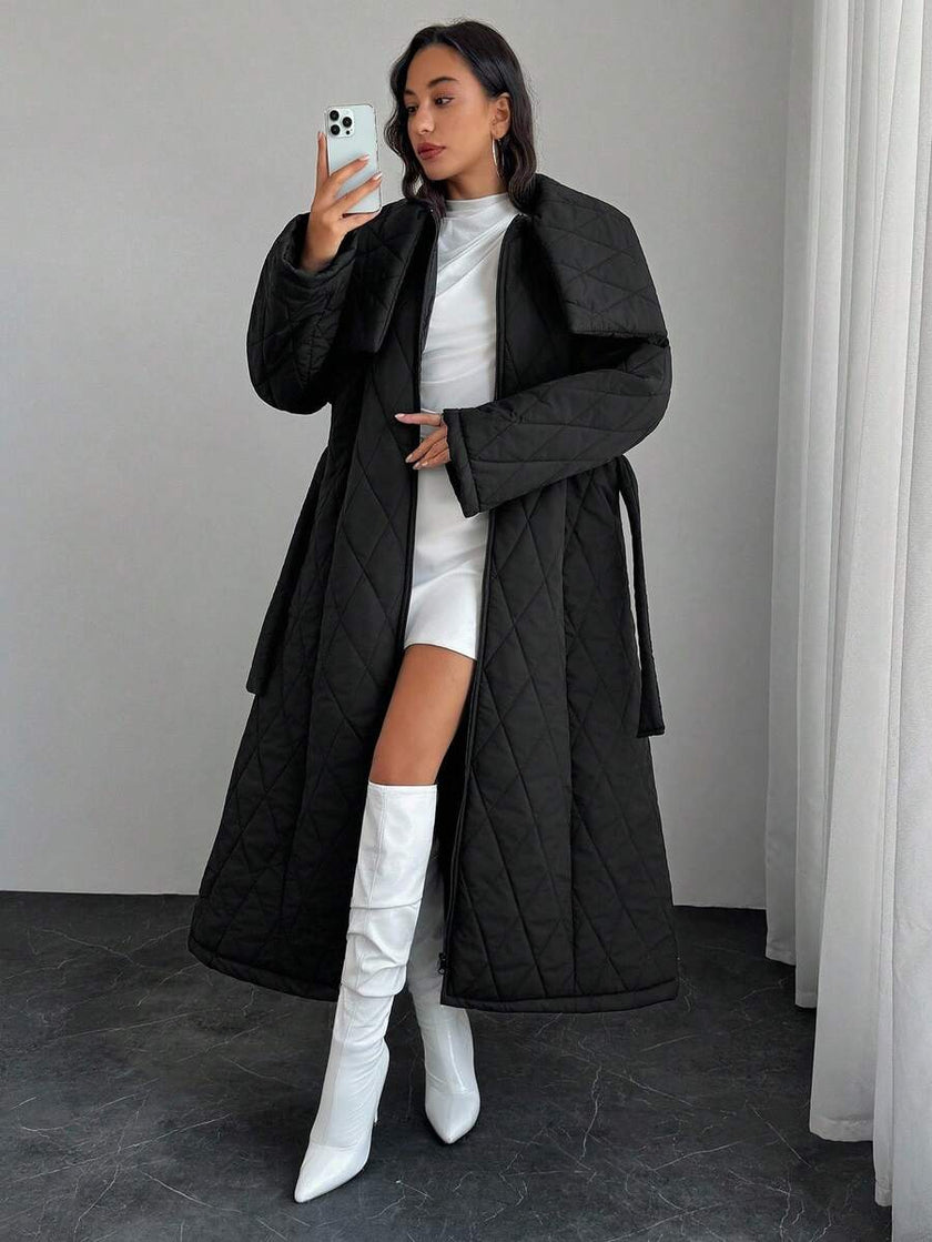 Quilted Long Puffer Coat Black - 16