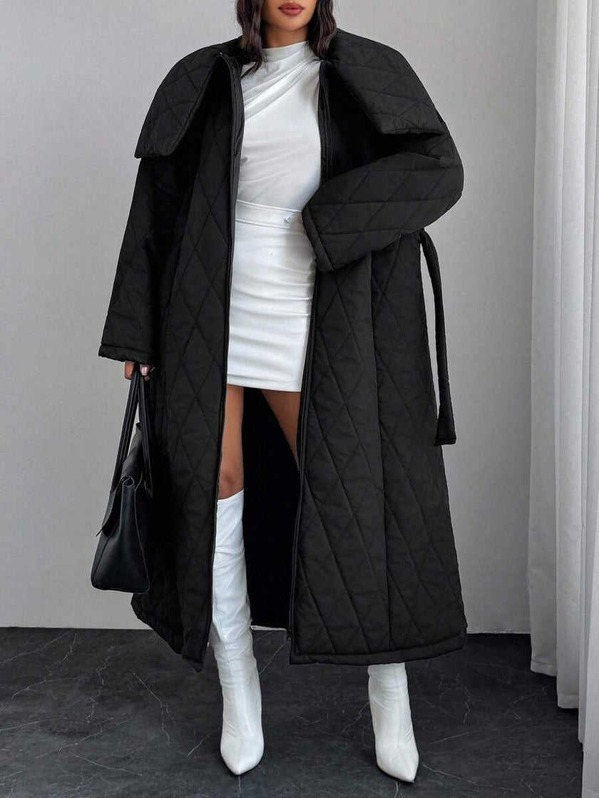 Quilted Long Puffer Coat Black - 17