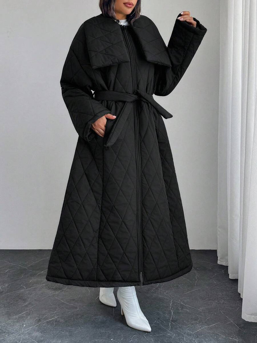 Quilted Long Puffer Coat Black - 18