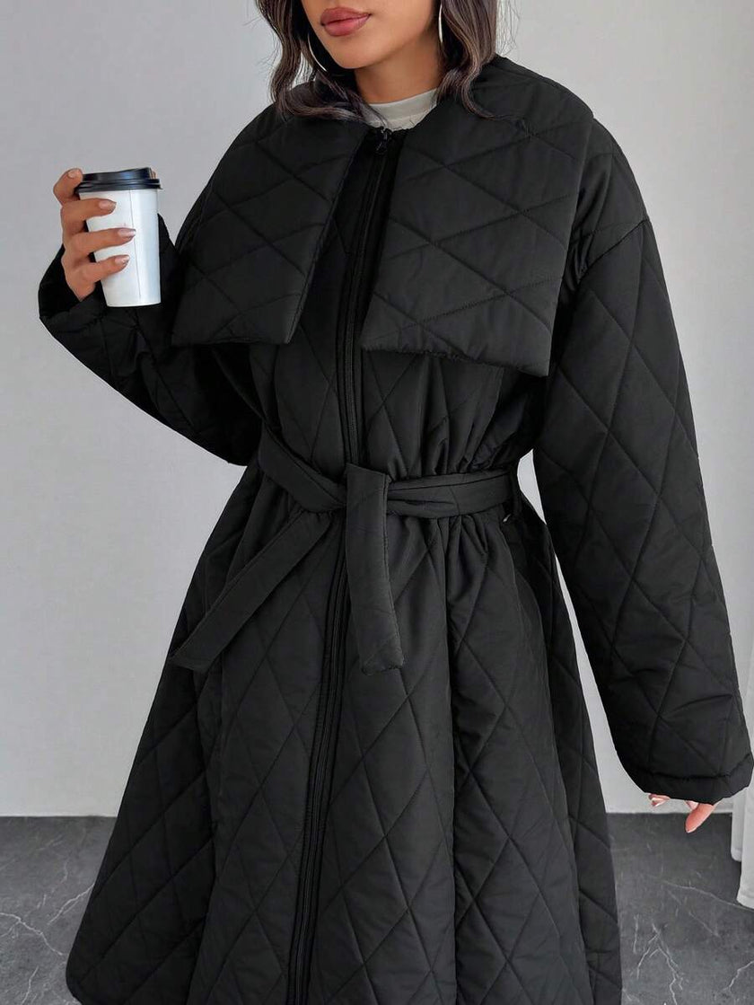 Quilted Long Puffer Coat Black - 19