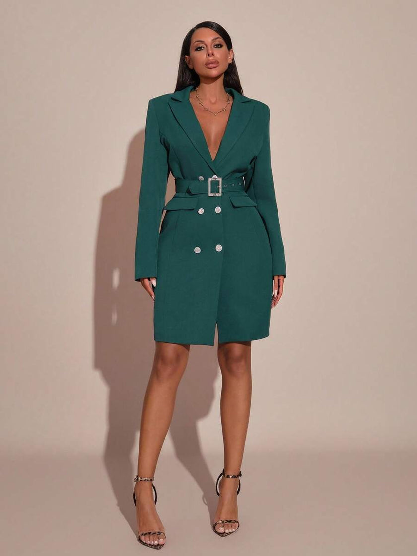 Belted Blazer Jacket Green - 3