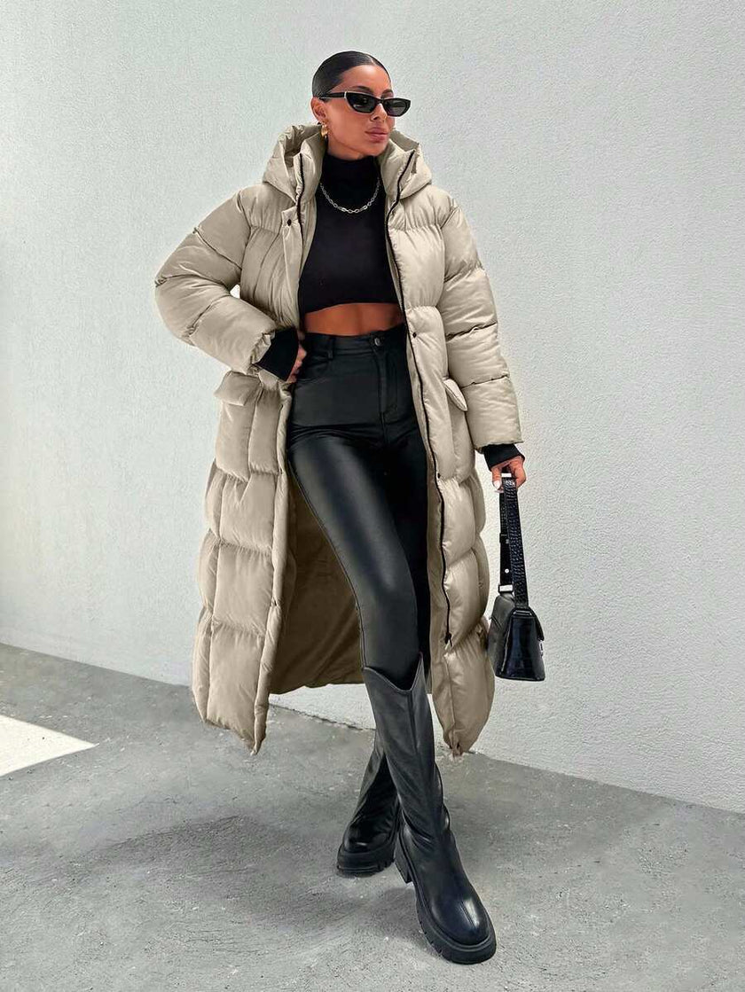 Quilted Long Puffer Coat Black - 23