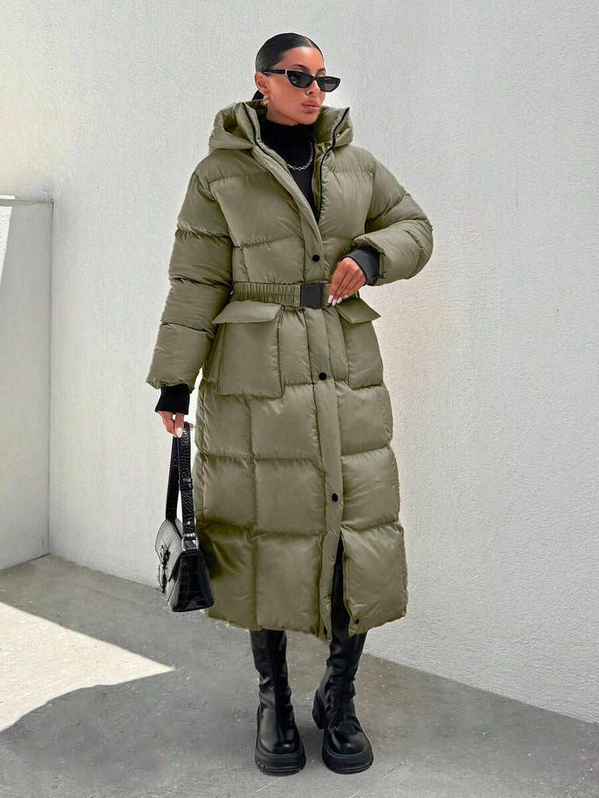 Quilted Long Puffer Coat Black - 36