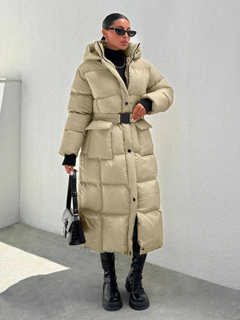 Quilted Long Puffer Coat Black - 28