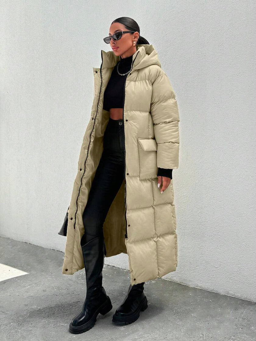 Quilted Long Puffer Coat Black - 32