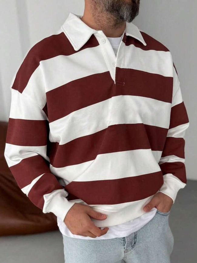 Striped Polo Neck Sweatshirt - 1