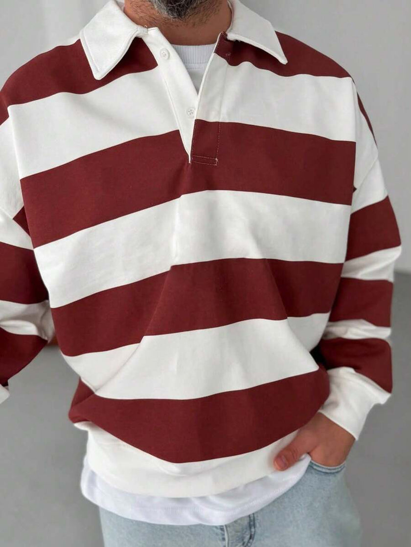 Striped Polo Neck Sweatshirt - 5