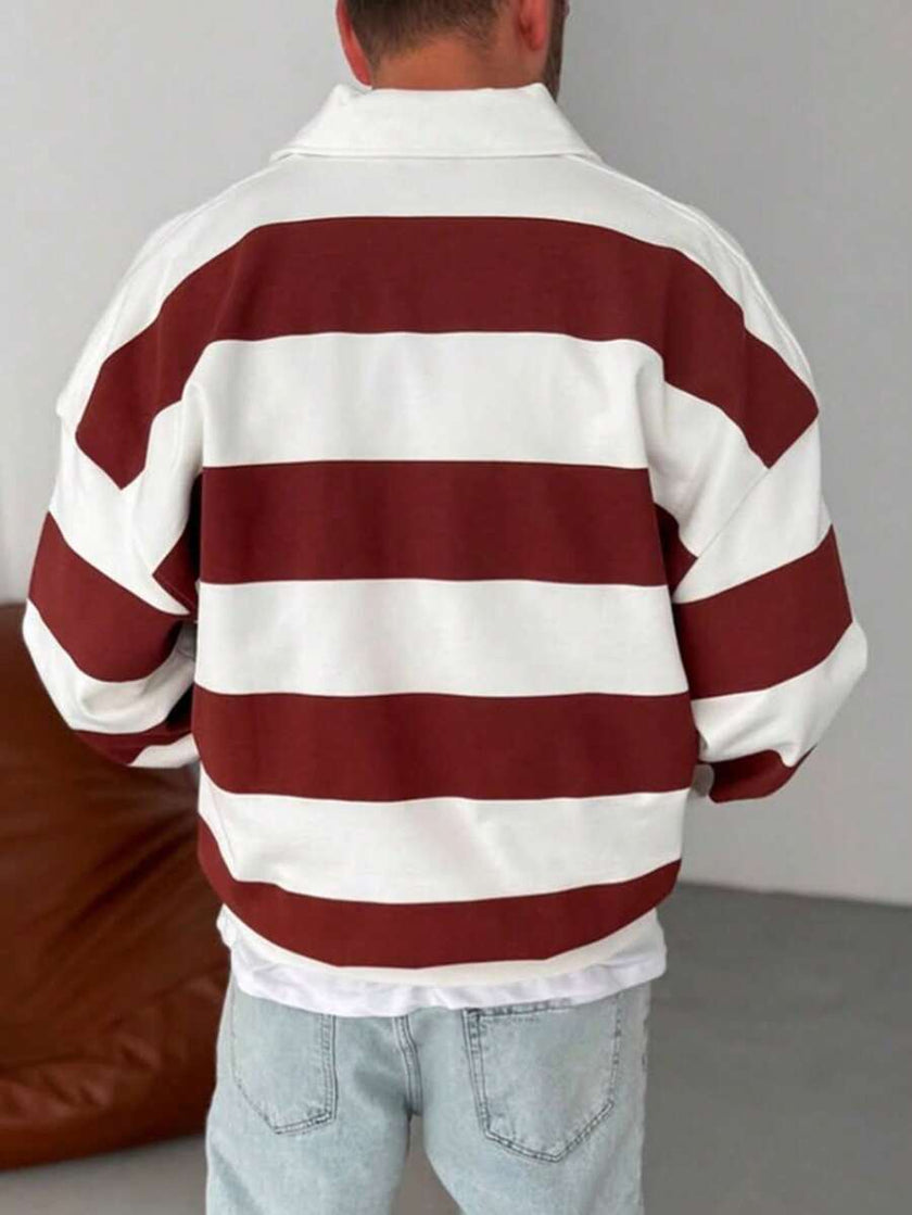 Striped Polo Neck Sweatshirt - 4