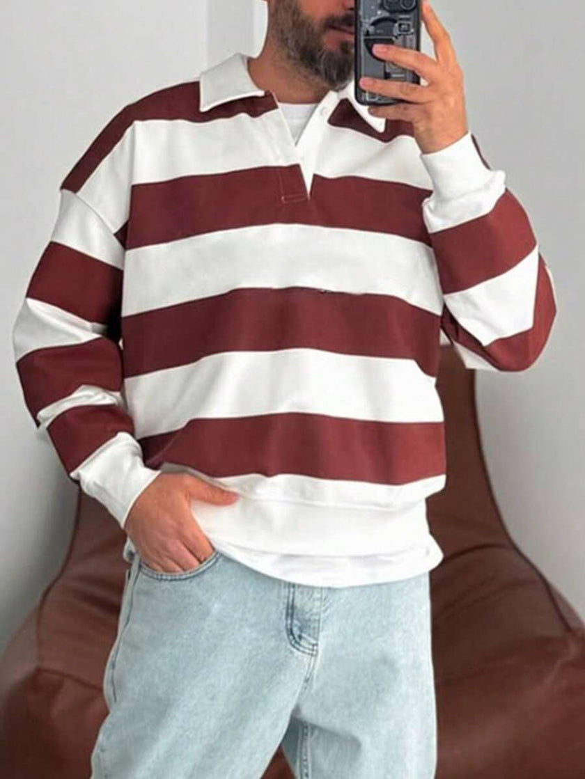 Striped Polo Neck Sweatshirt - 3