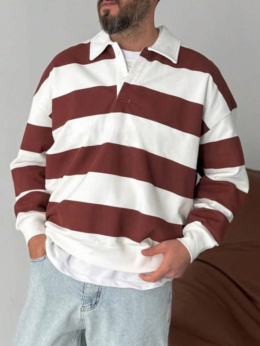 Striped Polo Neck Sweatshirt - 2