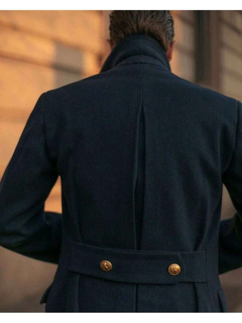 Navy Wool Blend Overcoat - 3