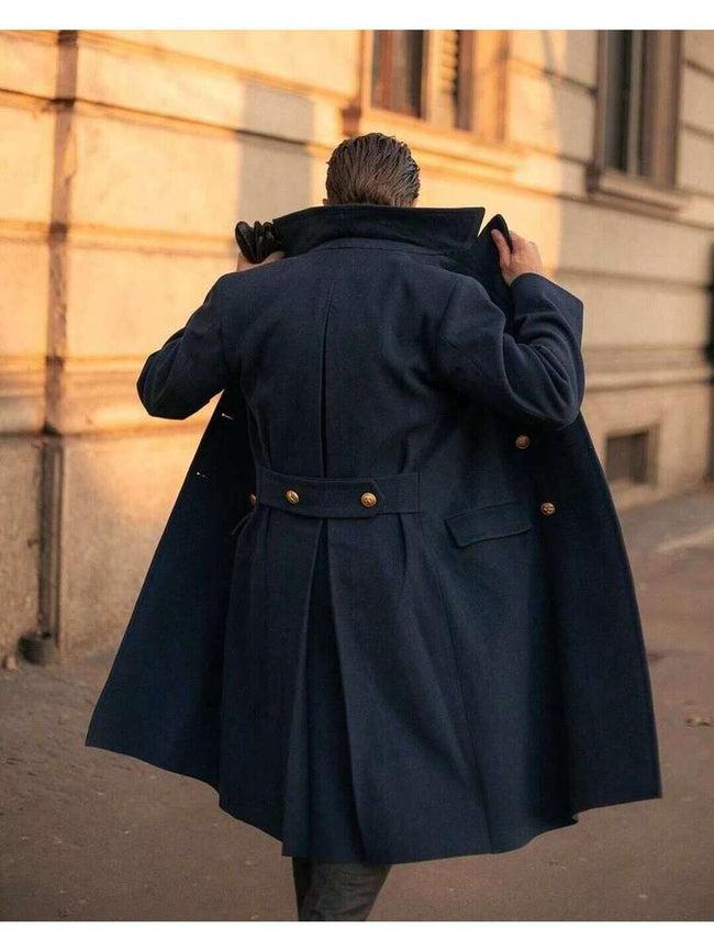 Navy Wool Blend Overcoat - 1
