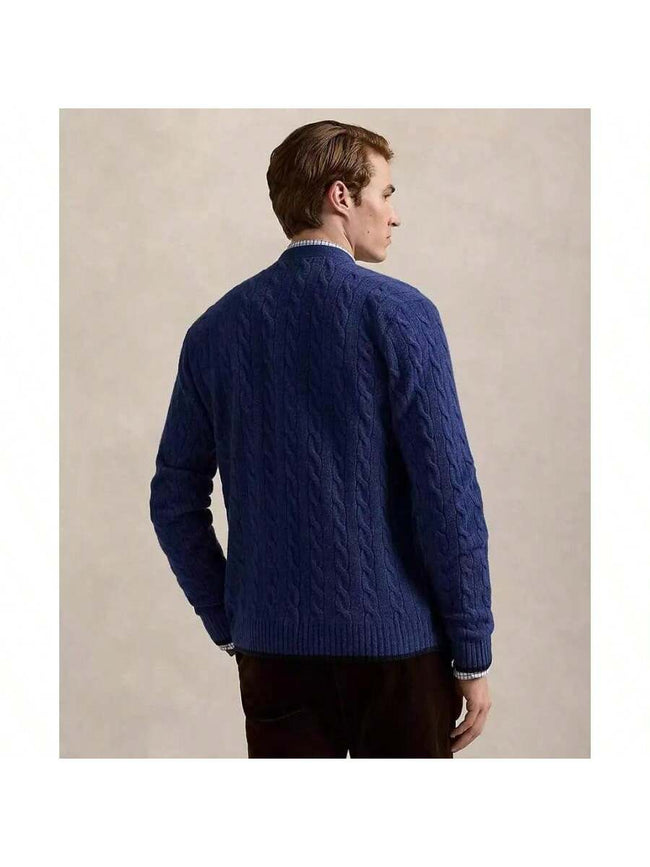 Navy Cable-Knit Cardigan Sweater - 2