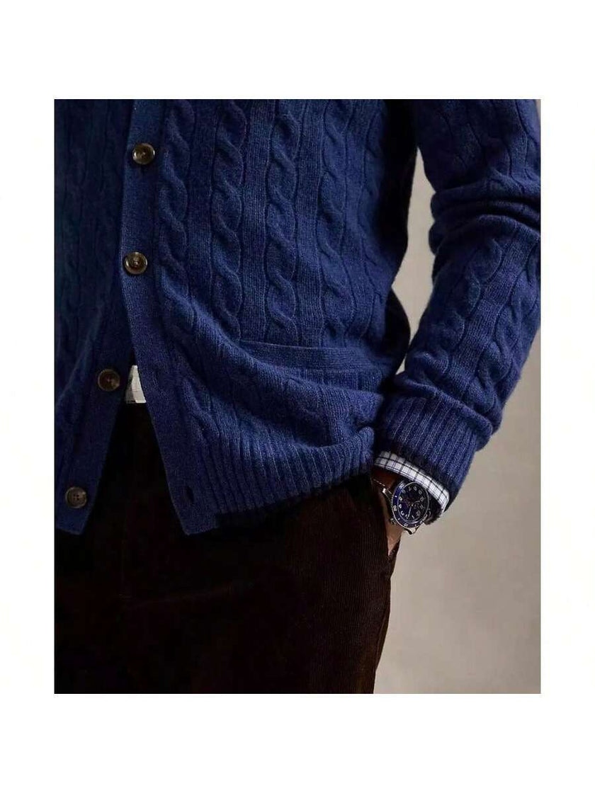 Navy Cable-Knit Cardigan Sweater - 3