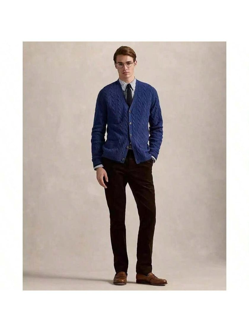 Navy Cable-Knit Cardigan Sweater - 4