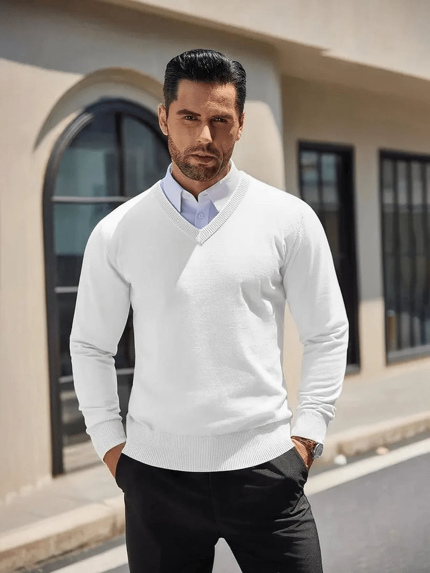 Navy V-Neck Sweater Knit Casual - 10