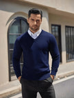 Navy V-Neck Sweater Knit Casual - 6