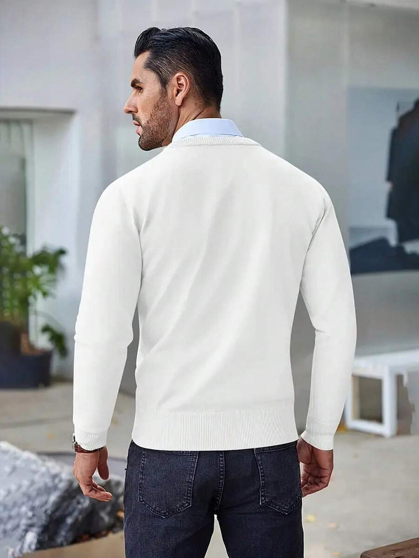 Navy V-Neck Sweater Knit Casual - 11