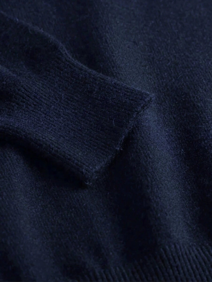 Navy V-Neck Sweater Knit Casual - 9