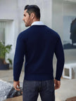 Navy V-Neck Sweater Knit Casual - 7