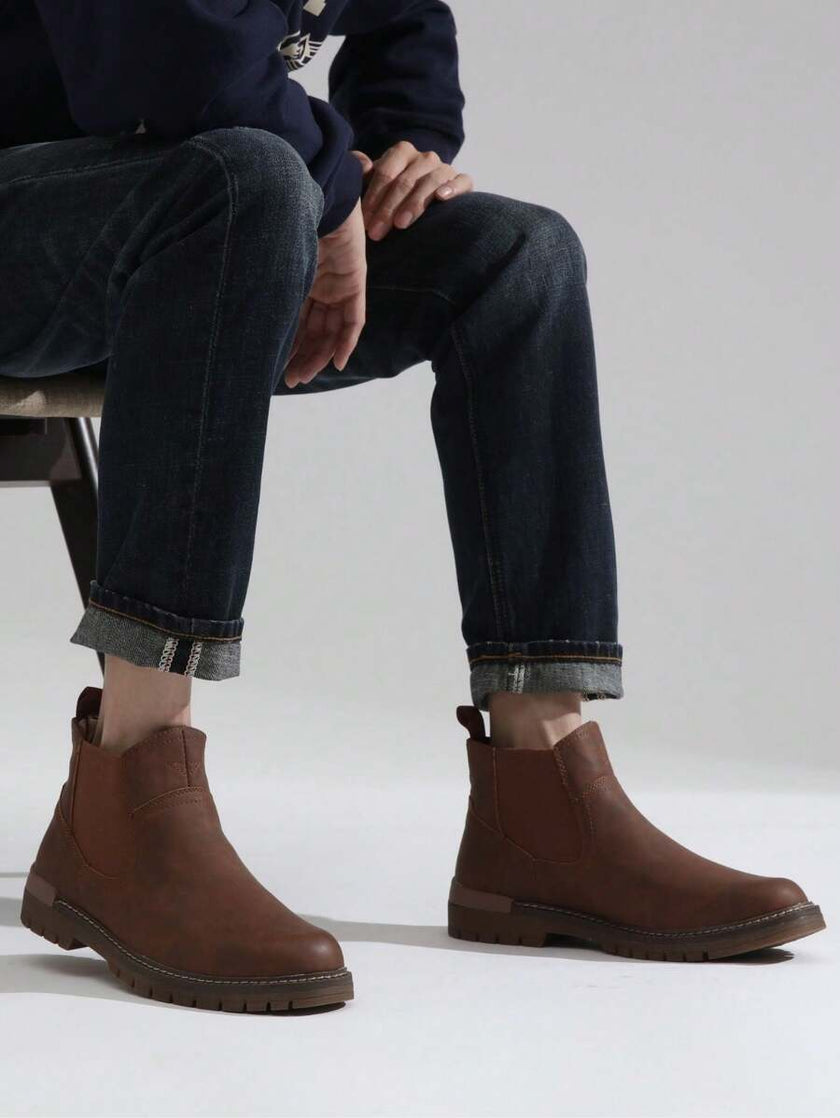 Chunky Chelsea Boots Brown Leather - 15