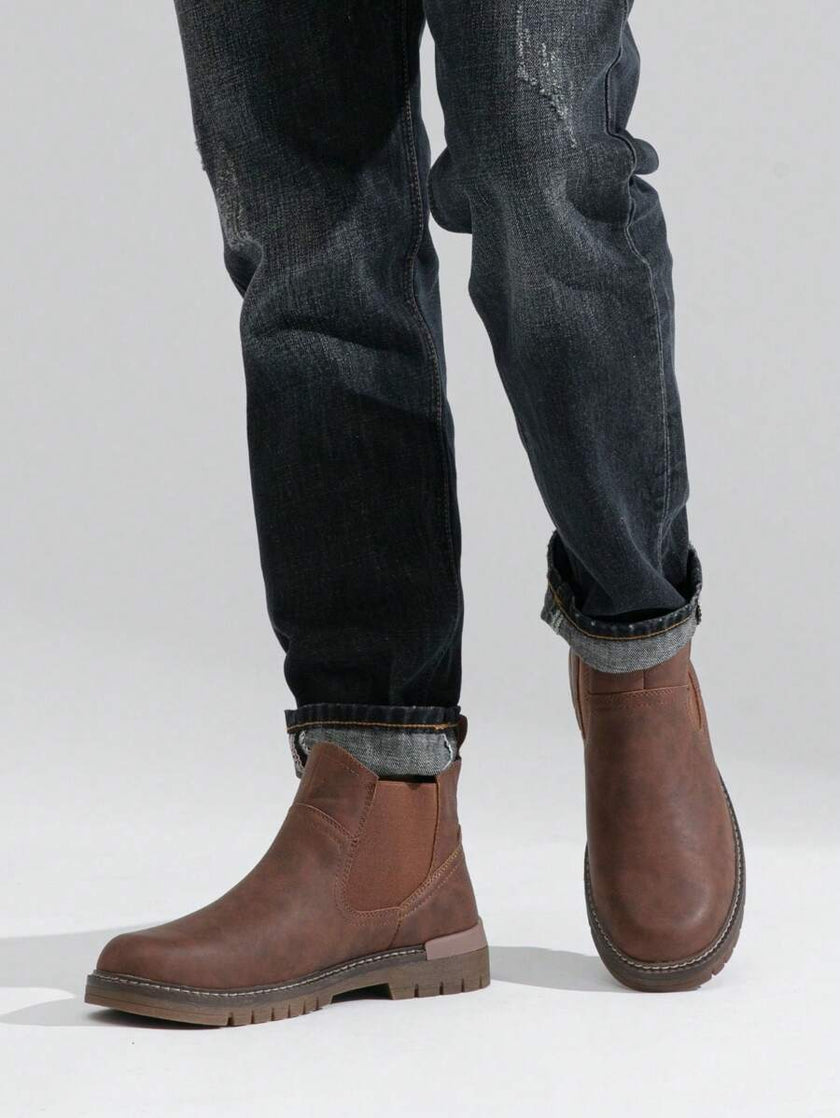 Chunky Chelsea Boots Brown Leather - 13