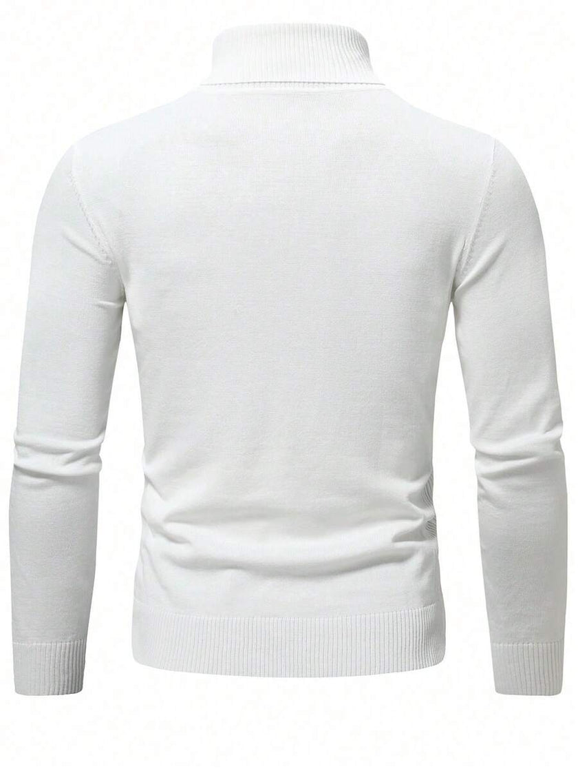 High Neck Knit Sweater White - 4