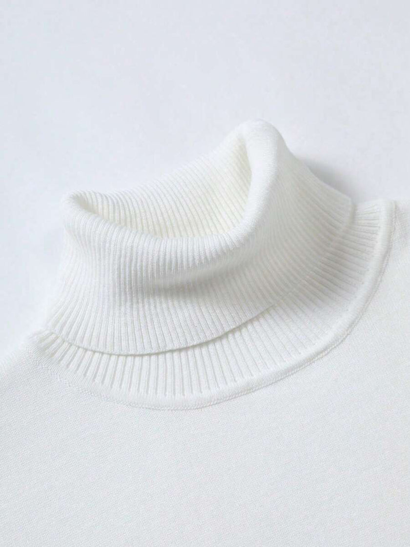 High Neck Knit Sweater White - 5
