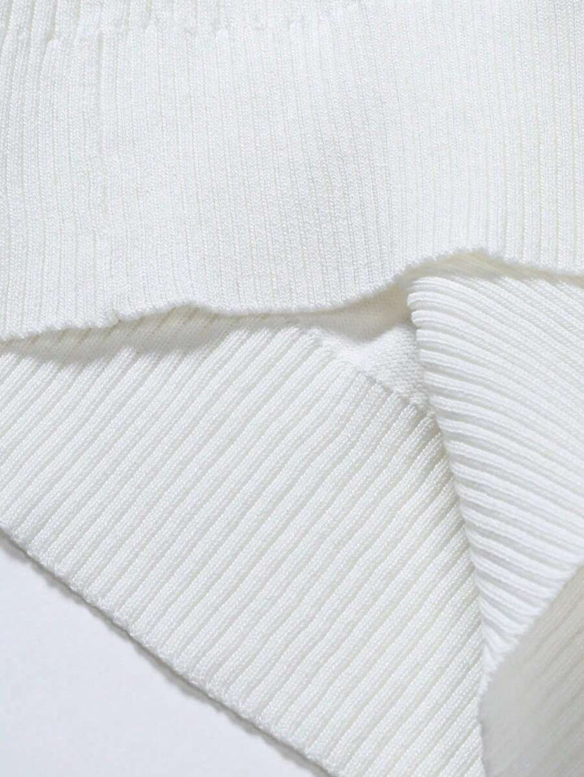 High Neck Knit Sweater White - 6