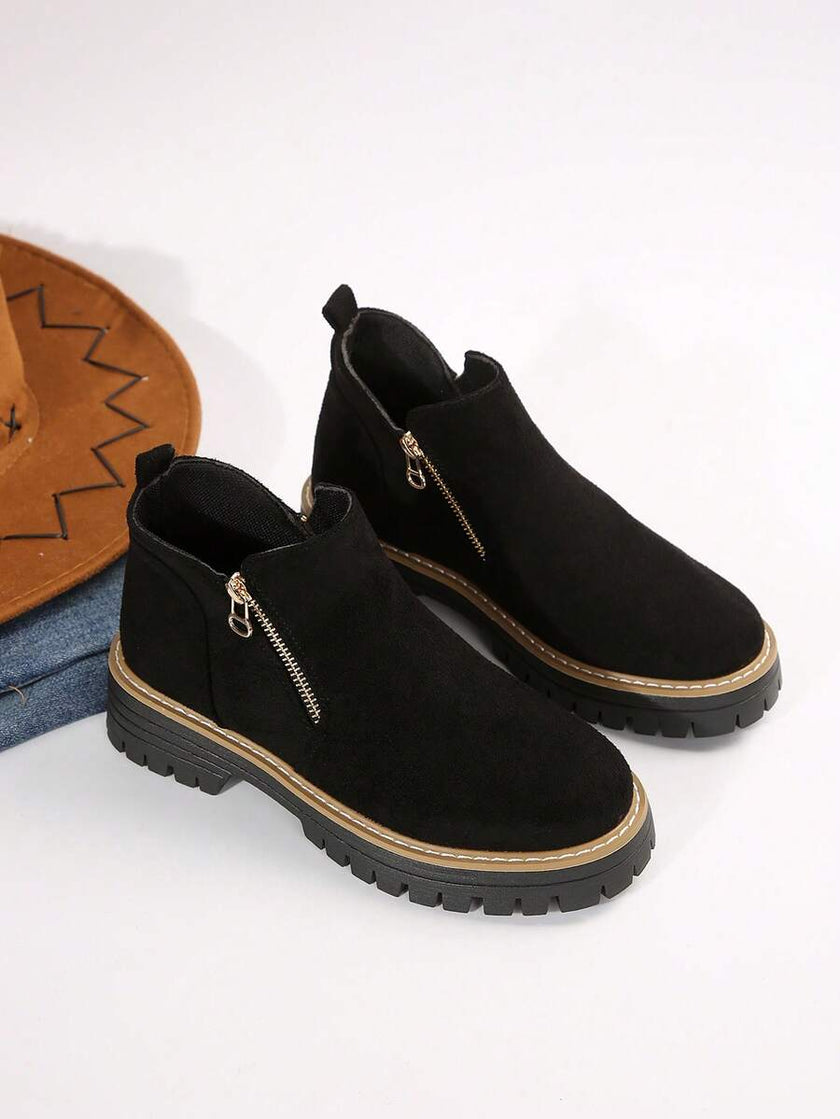 Classic Black Ankle Boots Velvet - 5