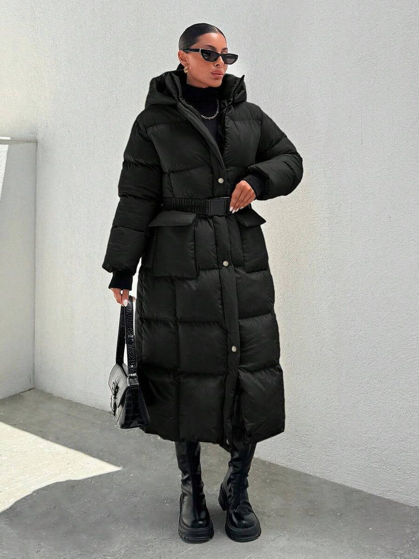 Quilted Long Puffer Coat Black - 52