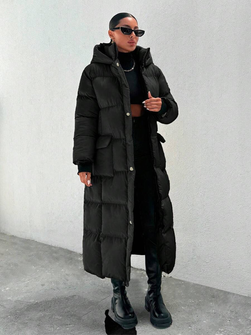 Quilted Long Puffer Coat Black - 55