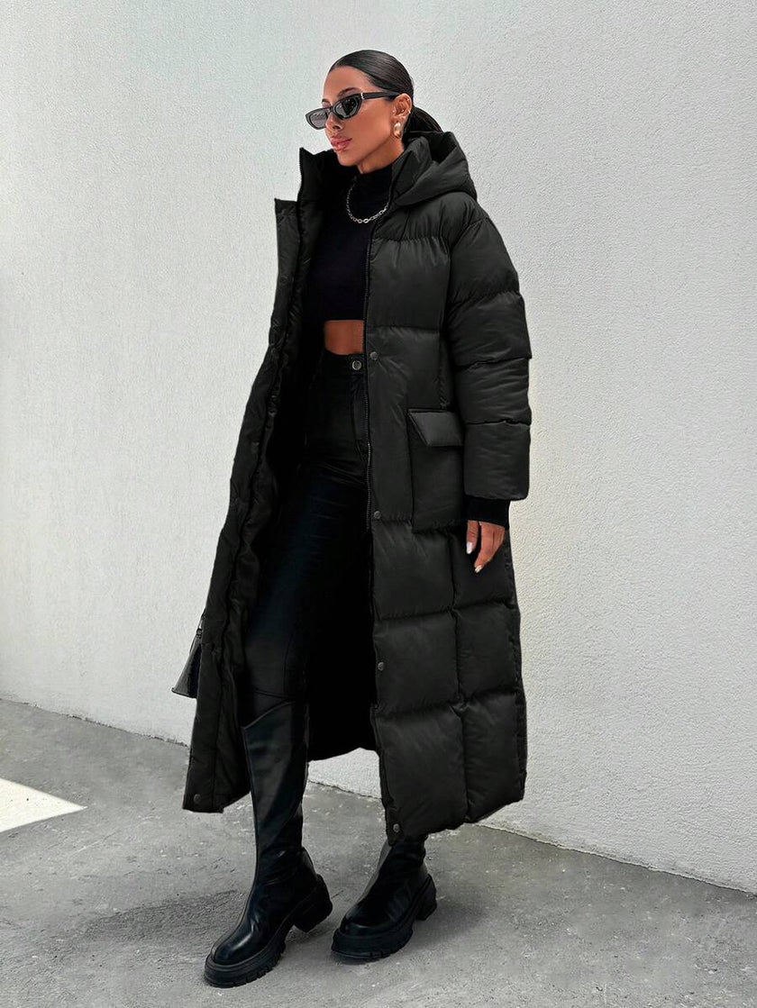 Quilted Long Puffer Coat Black - 57