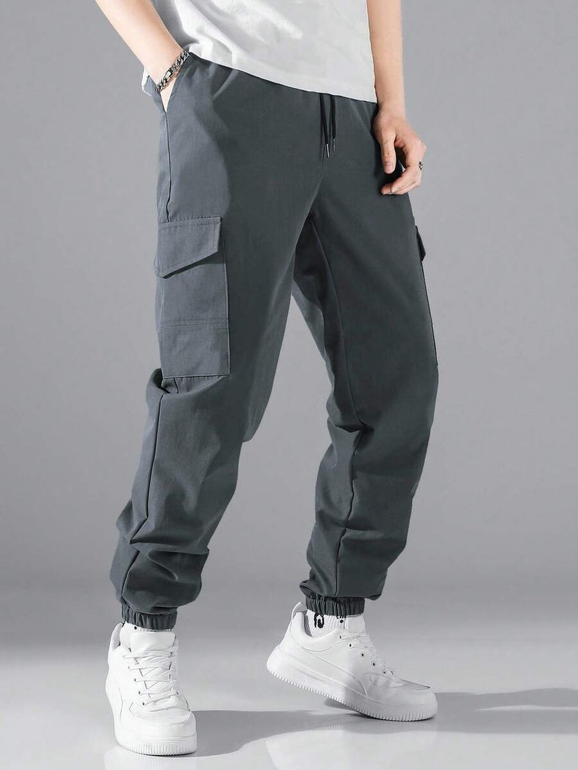 Black Cargo Trousers Drawstring