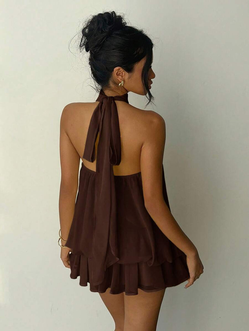 Elegant Mini Dress Brown - 9