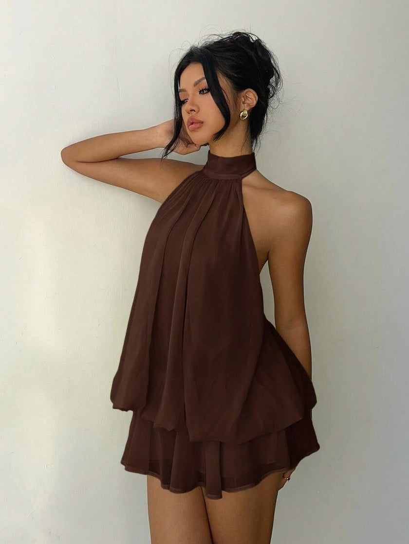 Elegant Mini Dress Brown - 12