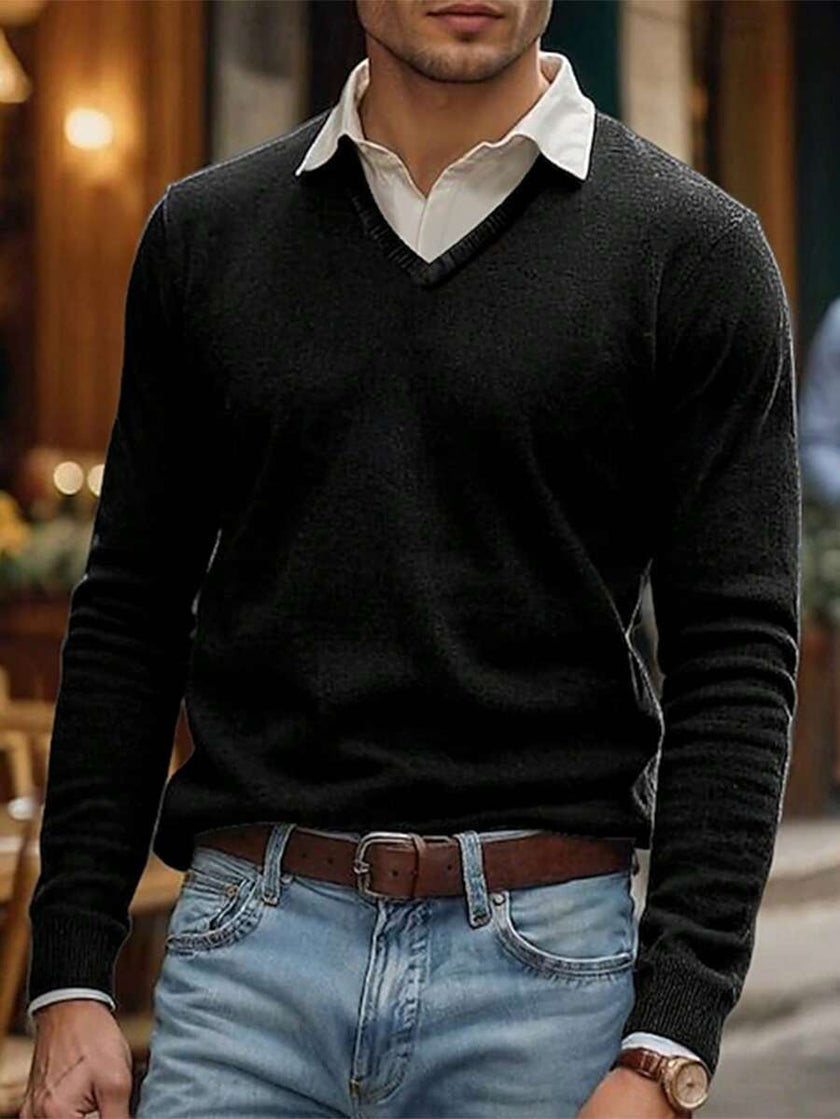 Solid V-Neck Sweater Navy - 2