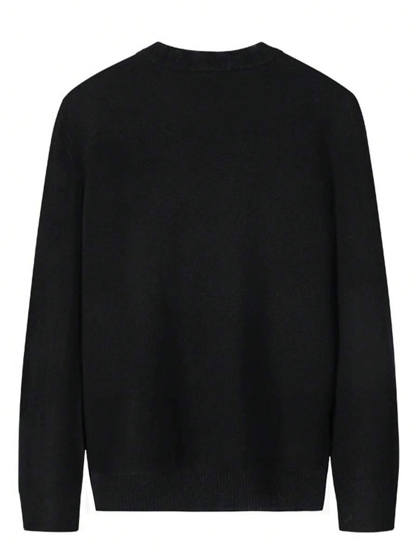 Solid V-Neck Sweater Navy - 5