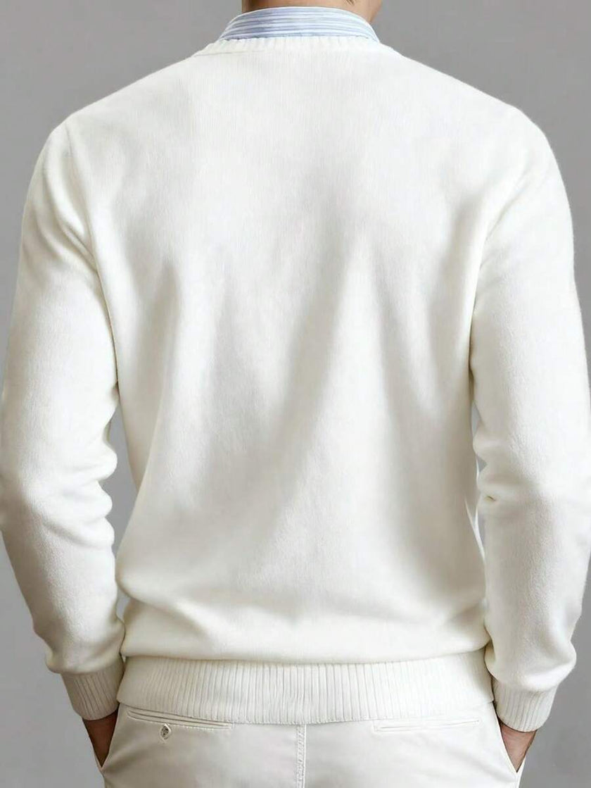 Solid V-Neck Sweater Navy - 10