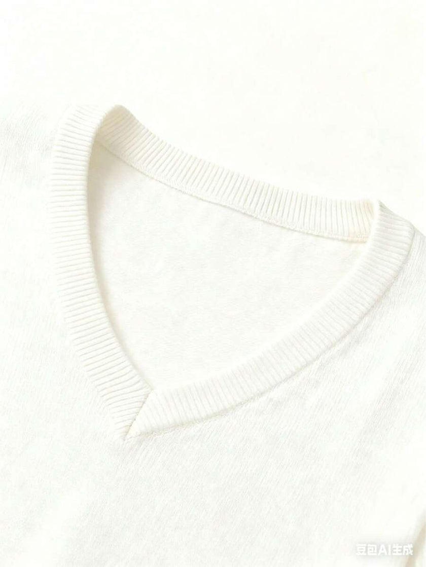 Solid V-Neck Sweater Navy - 13